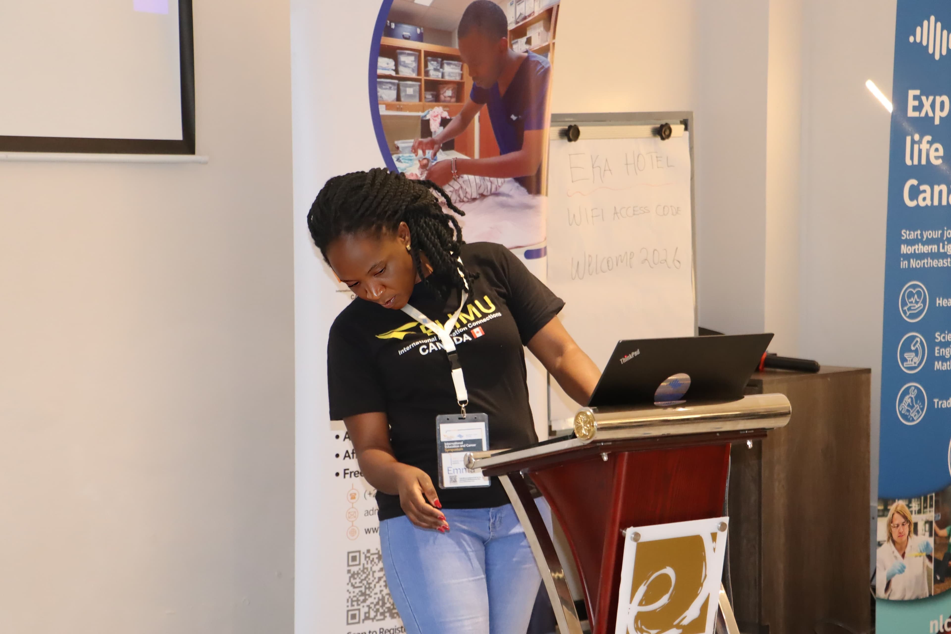 Elimu staff member speaking at an event